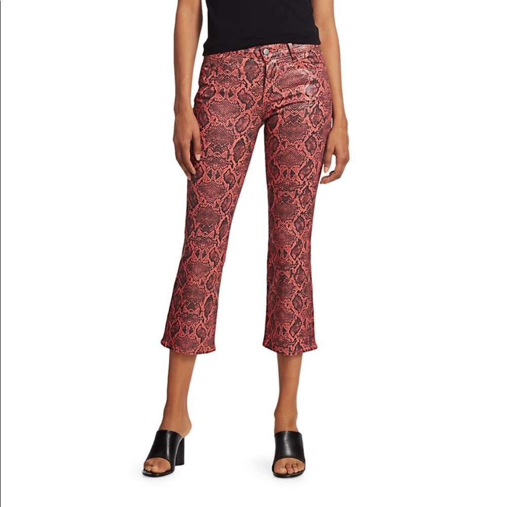 J Brand Selena Mid-Rise Snakeskin-Print Crop Bootcut Jeans